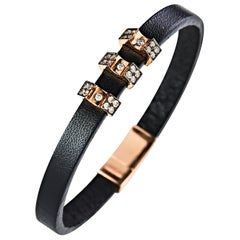 18 Karat Rose Gold and Rubber Brown Diamond Thorax Leather Men's Bracelet