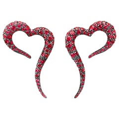 18 Karat Rose Gold and Rubies Small Heart Shaped Earrings