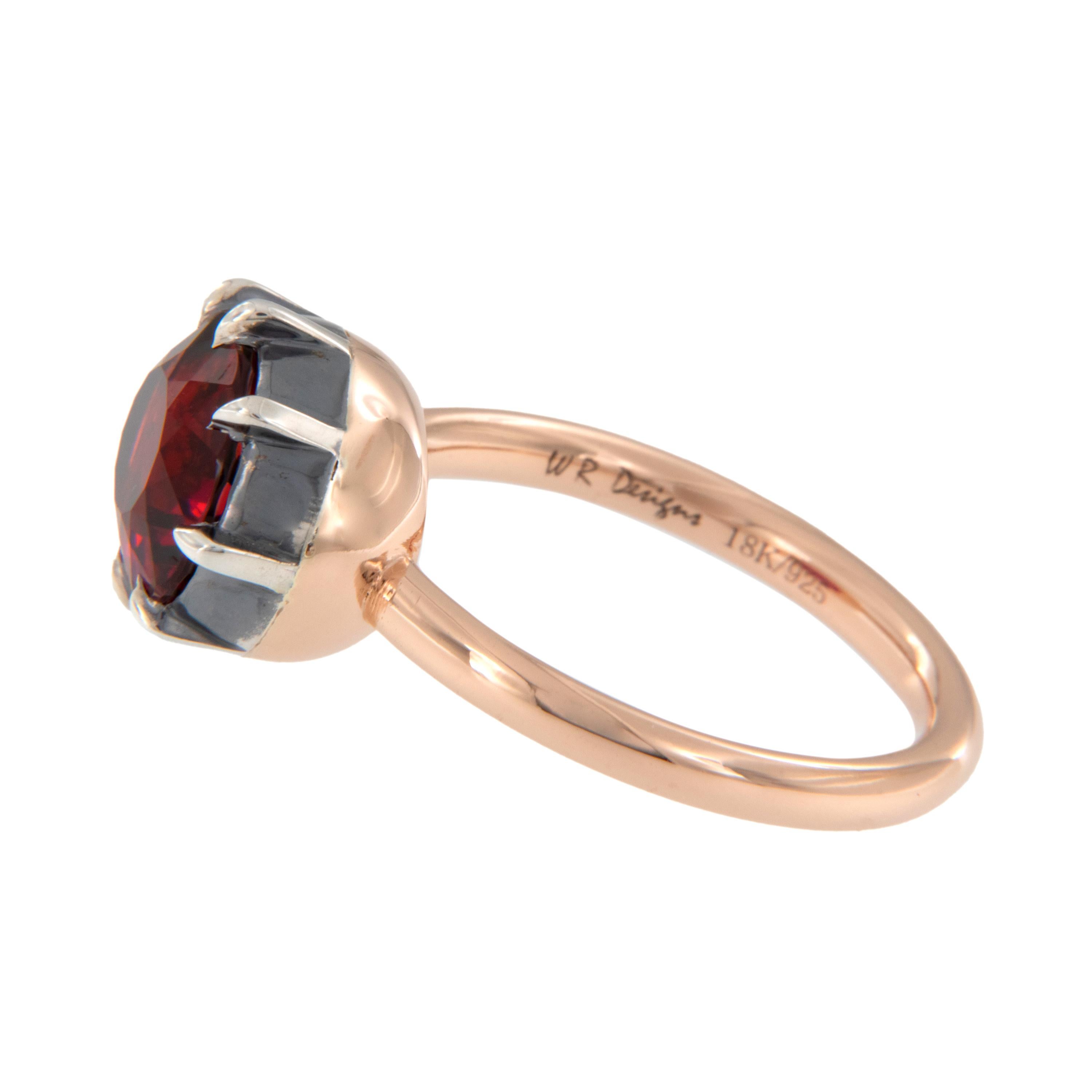 Oval Cut 18 Karat Rose Gold and Silver 3.73 Carat Rubelite Ring by William Rosenberg For Sale