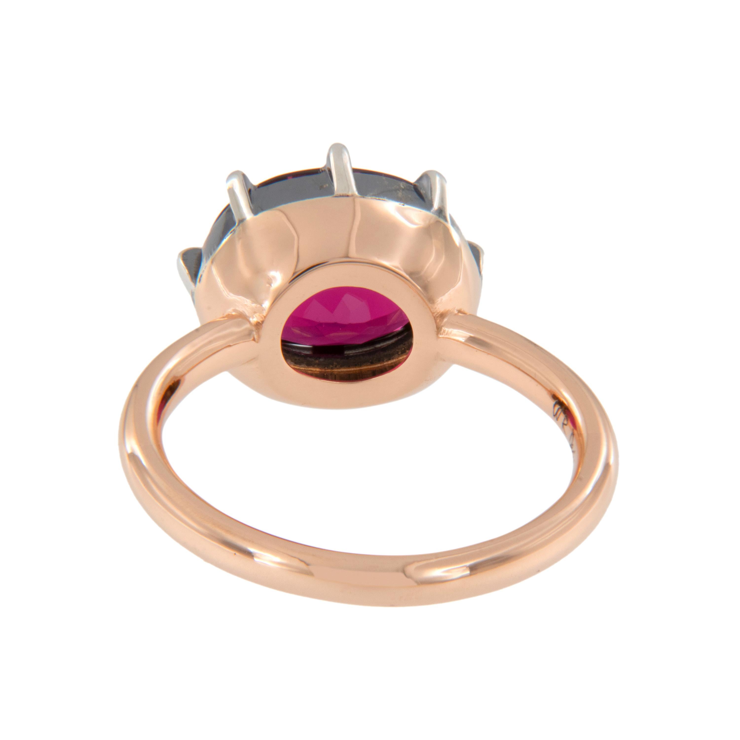18 Karat Rose Gold and Silver 3.73 Carat Rubelite Ring by William Rosenberg In New Condition For Sale In Troy, MI