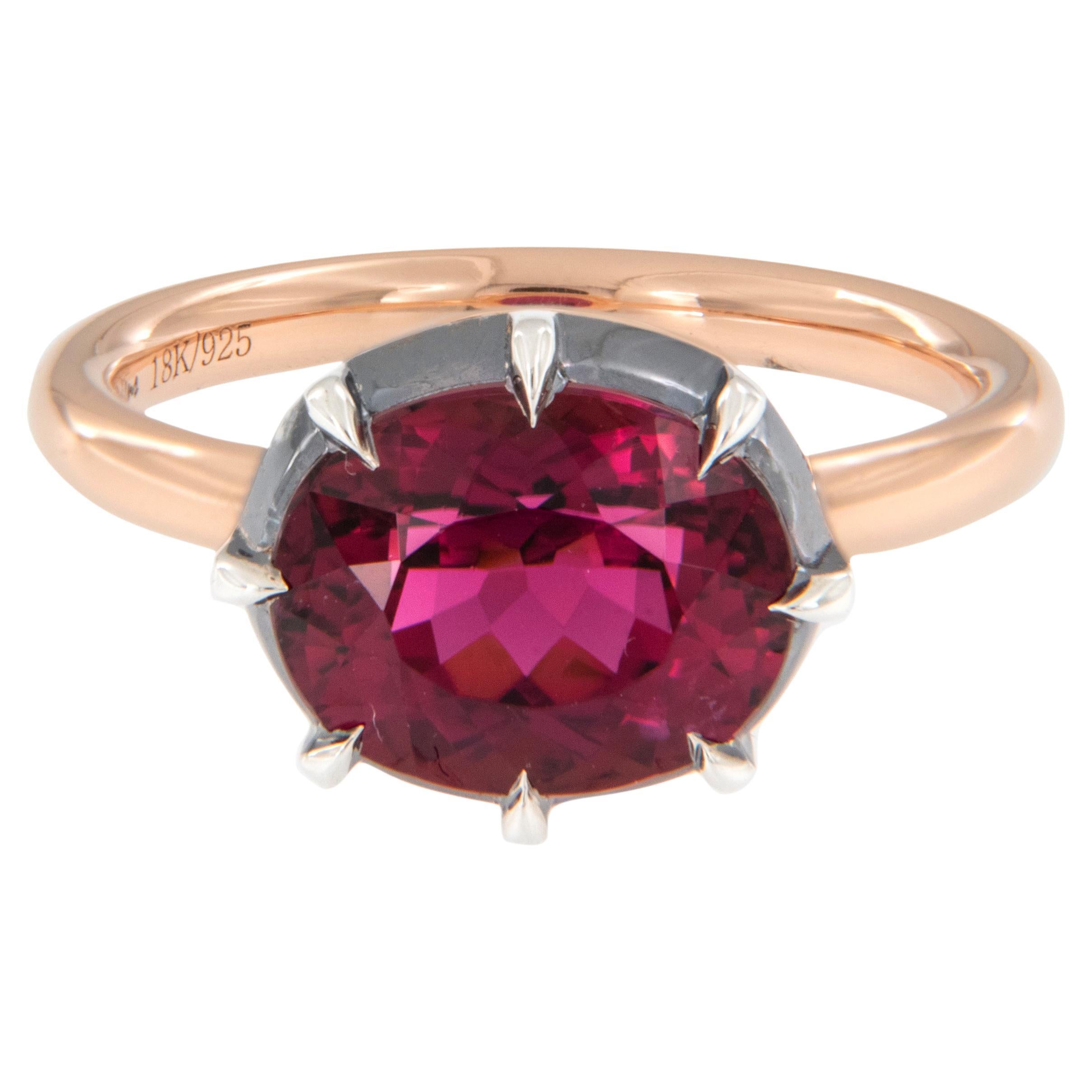 18 Karat Rose Gold and Silver 3.73 Carat Rubelite Ring by William Rosenberg For Sale