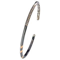 18 Karat Rose Gold and Silver Diamond Men's Bangle
