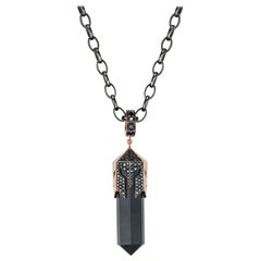 18 Karat Rose Gold and Silver Onyx Diamond Helmet Diamond Men's Pendant