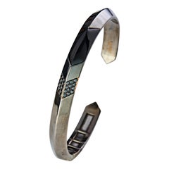 18 Karat Rose Gold and Silver Onyx Diamond Men's Bangle
