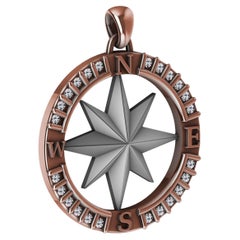 18 Karat Rose Gold and Sterling Diamond Sailors Compass Pendant