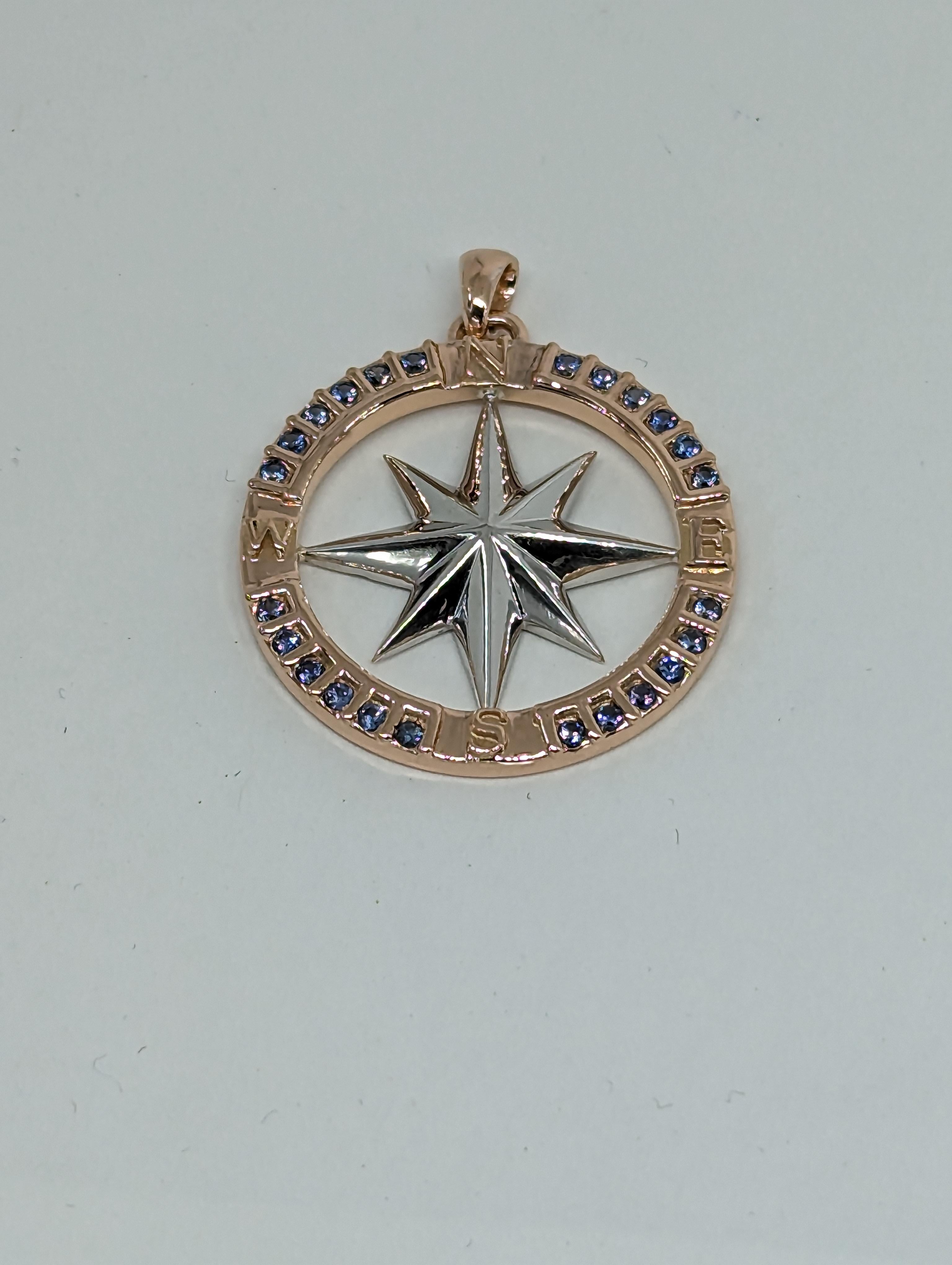 18 Karat Rose Gold and Sterling Sapphires Sailors Compass Pendant In New Condition For Sale In New York, NY