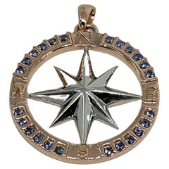 18 Karat Rose Gold and Sterling Sapphires Sailors Compass Pendant