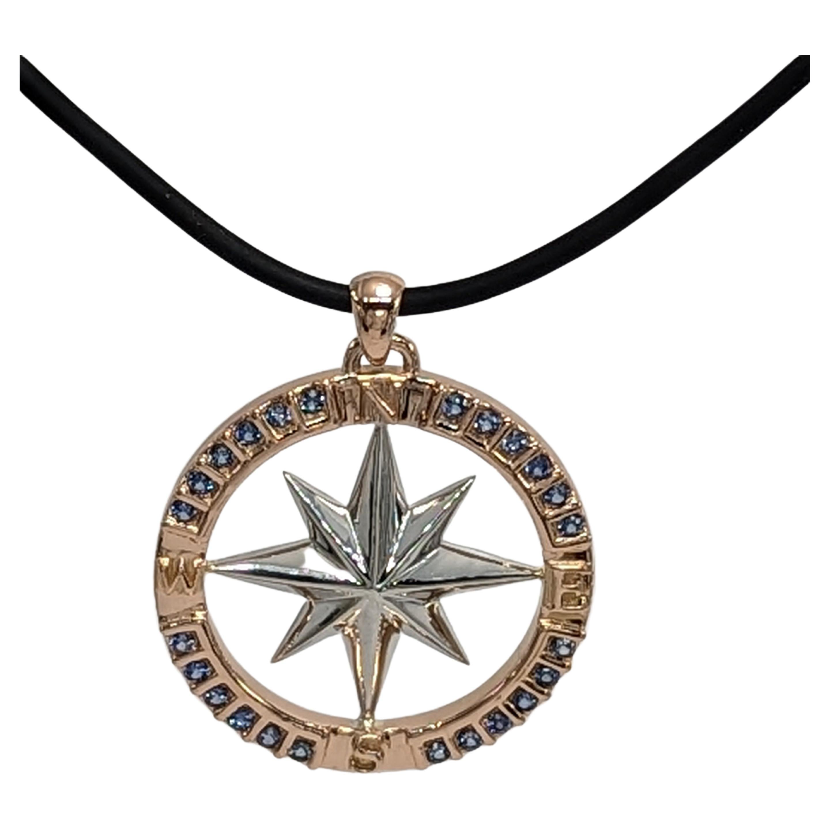  18 Karat Rose Gold  and Sterling  Sapphires Sailors Compass Pendant, For you water and wind lovers. Tiffany Designer , Thomas Kurilla has not forgotten you mates. Inspired from antique sailor's compasses. A sailing lover as well. Wear this and