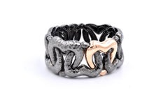 18 Karat Rose Gold and Sterling Silver Hammered Heart Bangle Bracelet