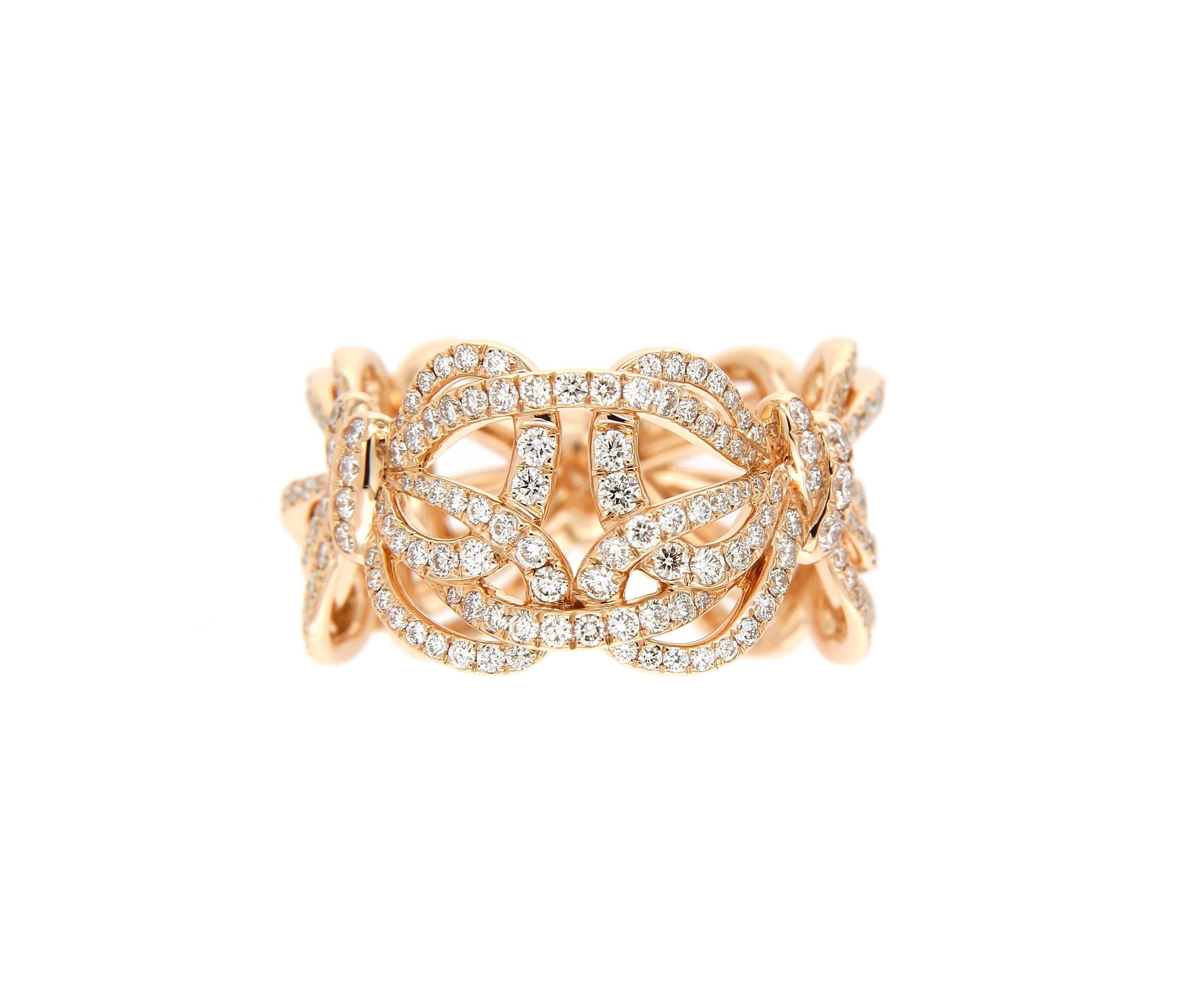 Taille ronde Bague anneau à nœud en or rose 18 carats et diamants blancs en vente