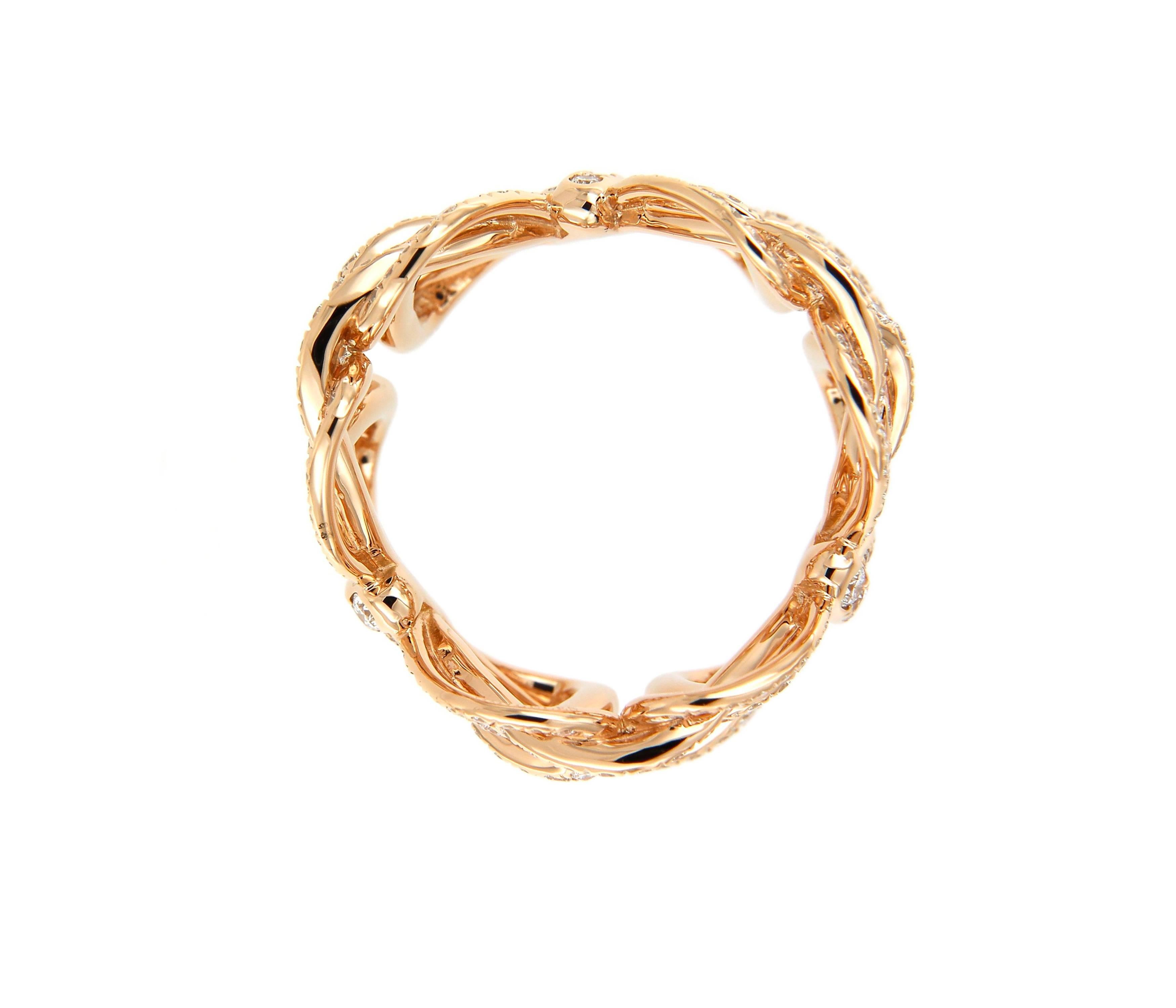Bague anneau à nœud en or rose 18 carats et diamants blancs Pour femmes en vente