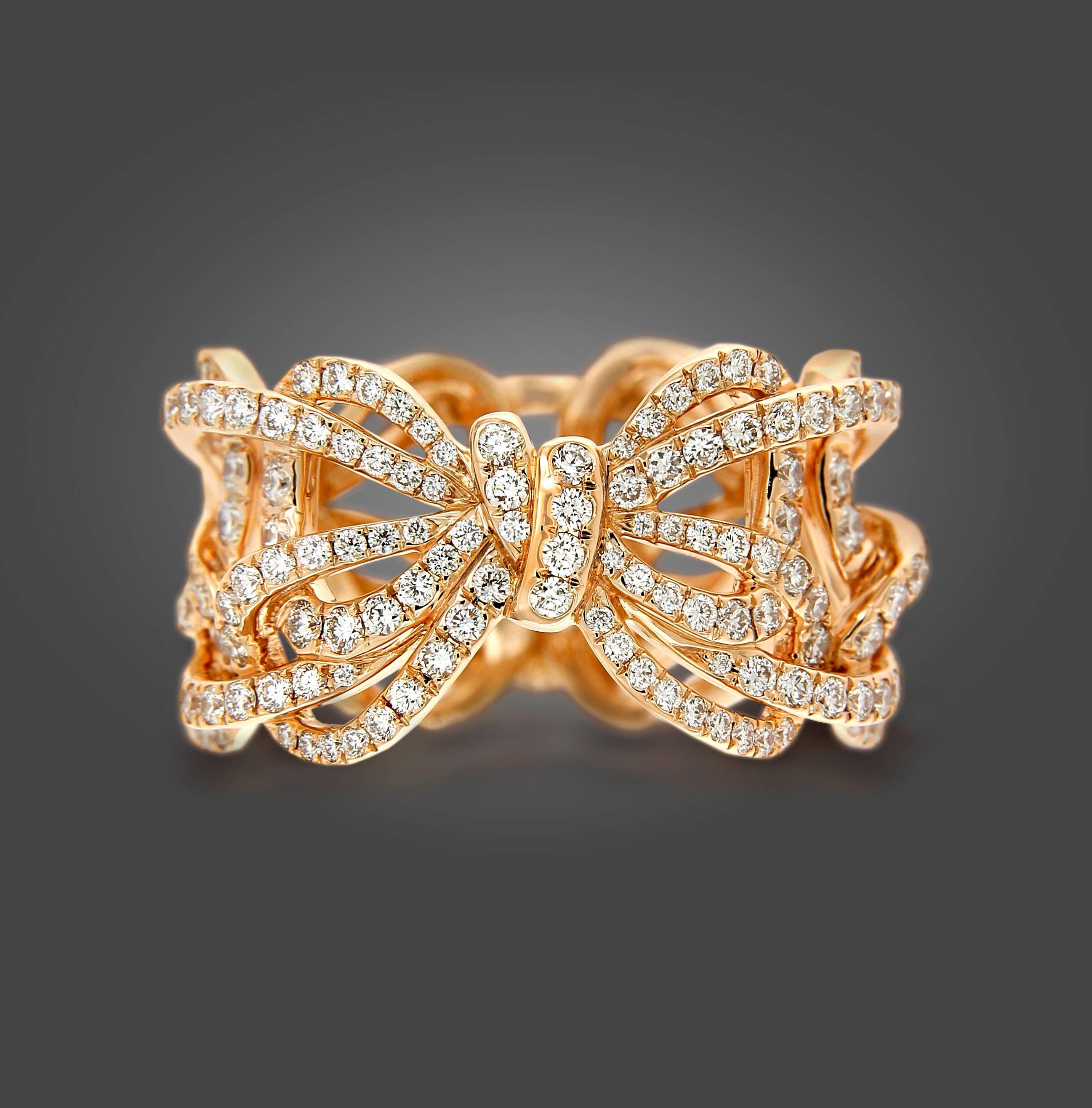 18 Karat Rose Gold and White Diamonds Bow Band Ring For Sale 1