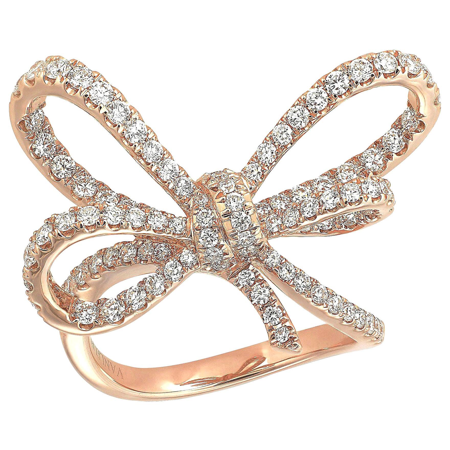 18 Karat Rose Gold and White Diamonds Bow Cocktail Ring For Sale