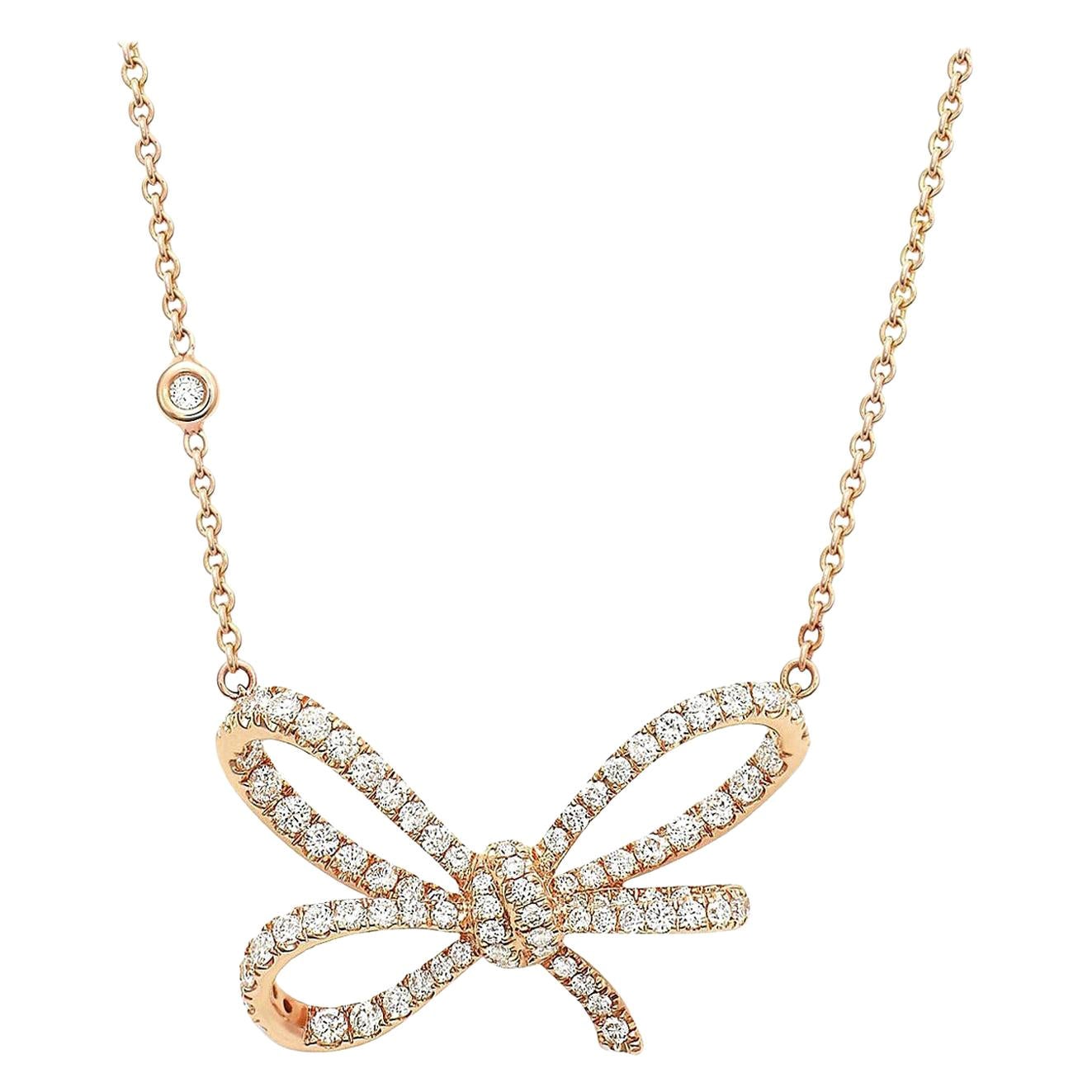 18 Karat Rose Gold and White Diamonds Bow Pendant For Sale