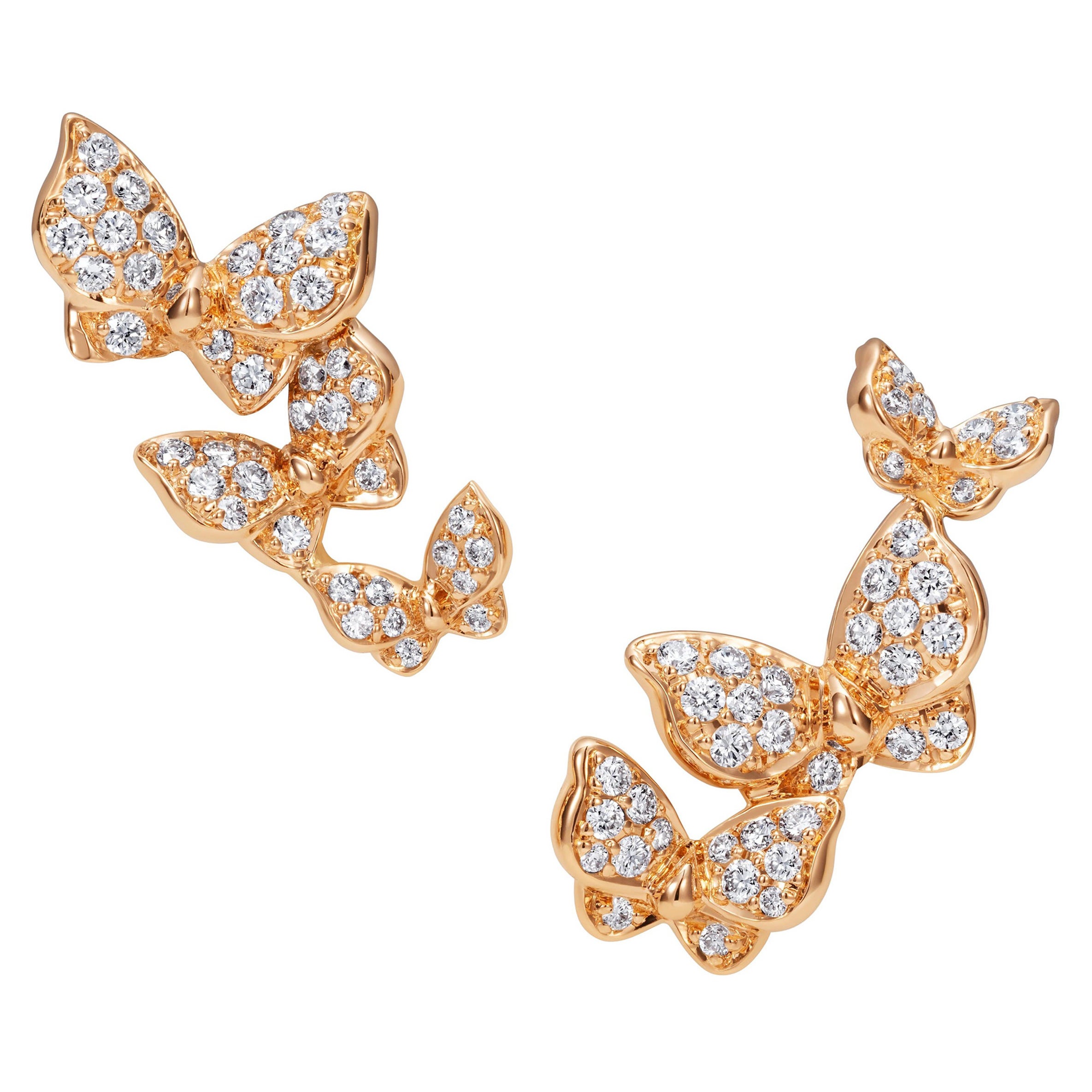 18 Karat Rose Gold and White Diamonds Butterfly Earrings For Sale