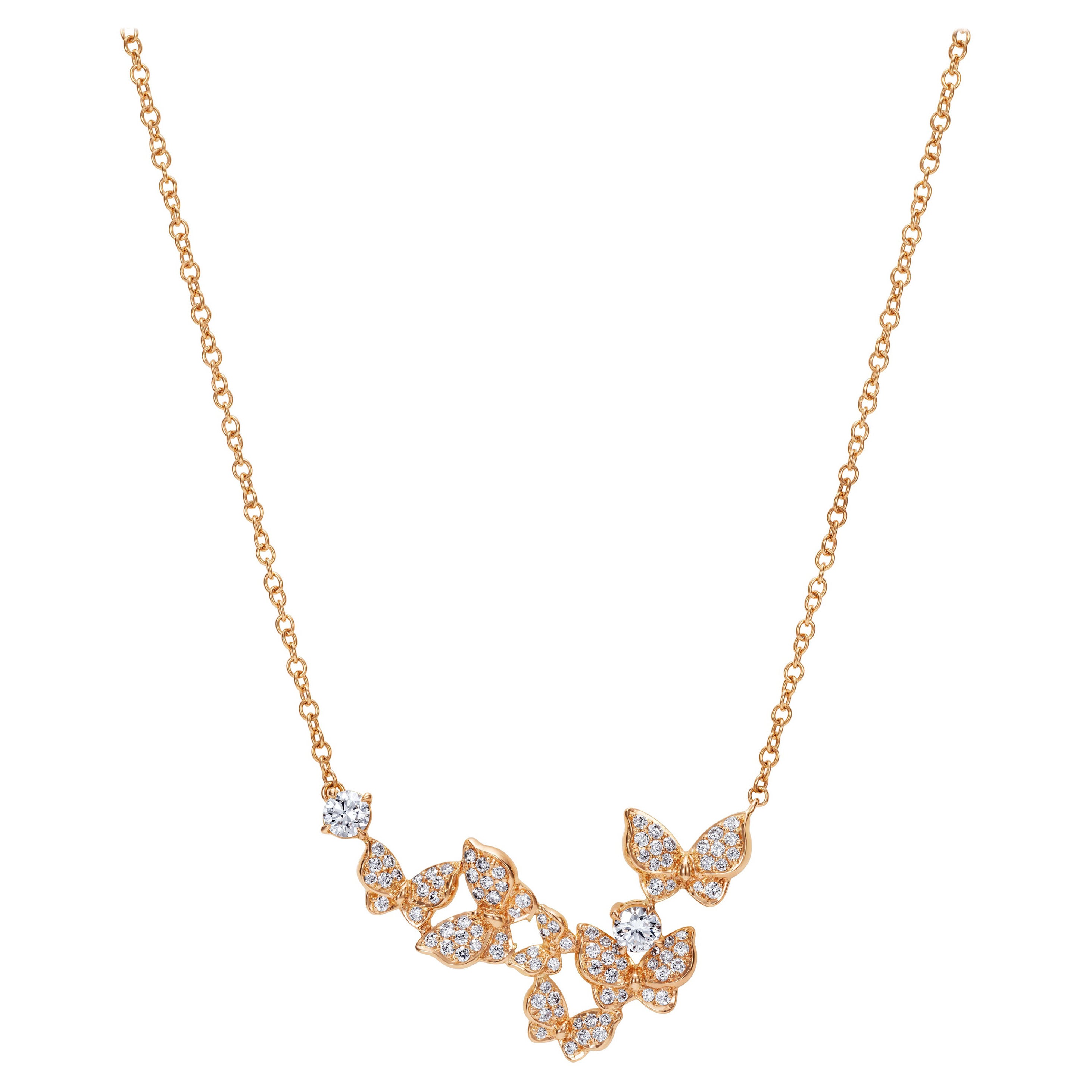 18 Karat Rose Gold and White Diamonds Butterfly Necklace For Sale