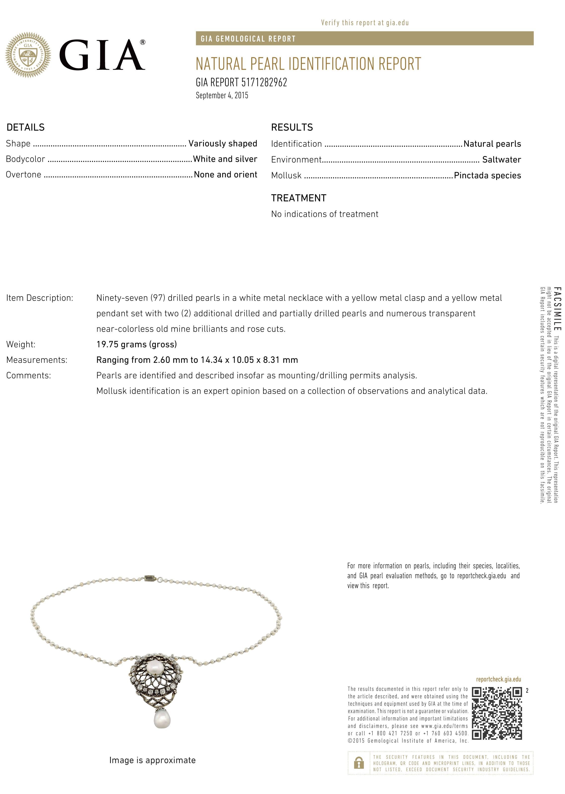 18 Karat Roségold antike französische viktorianische Perlen- und Diamant-Halskette im Angebot 1