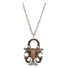 18 Karat Rose Gold Antique Padlock Necklace with 1.14 Carat White Diamonds