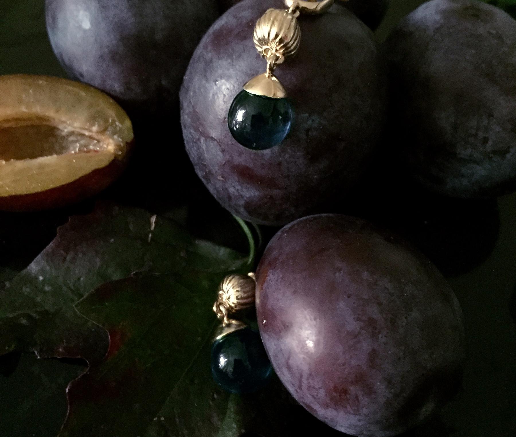 Pendientes de oro rosa de dieciocho quilates con aguamarina y higo mediterráneo en venta 7