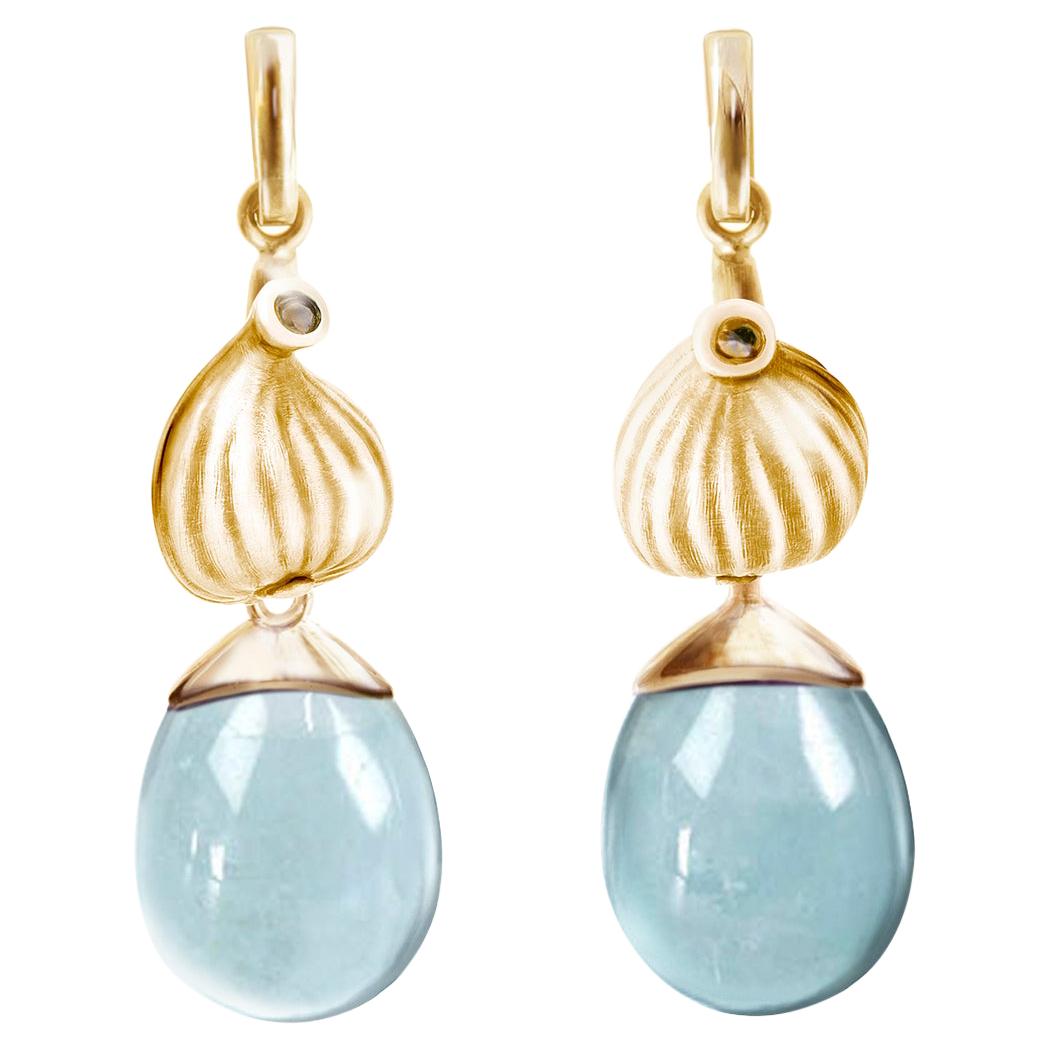 Eighteen Karat Rose Gold Aquamarine Contemporary Earrings with Diamonds
