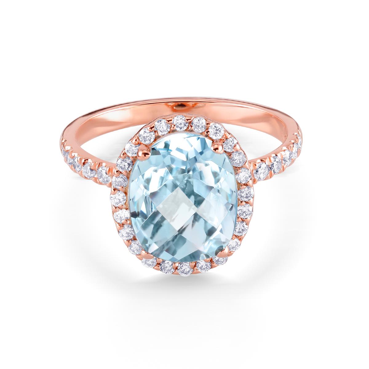 Women's Eighteen Karat Rose Gold Aquamarine Diamond Cocktail Cluster Ring