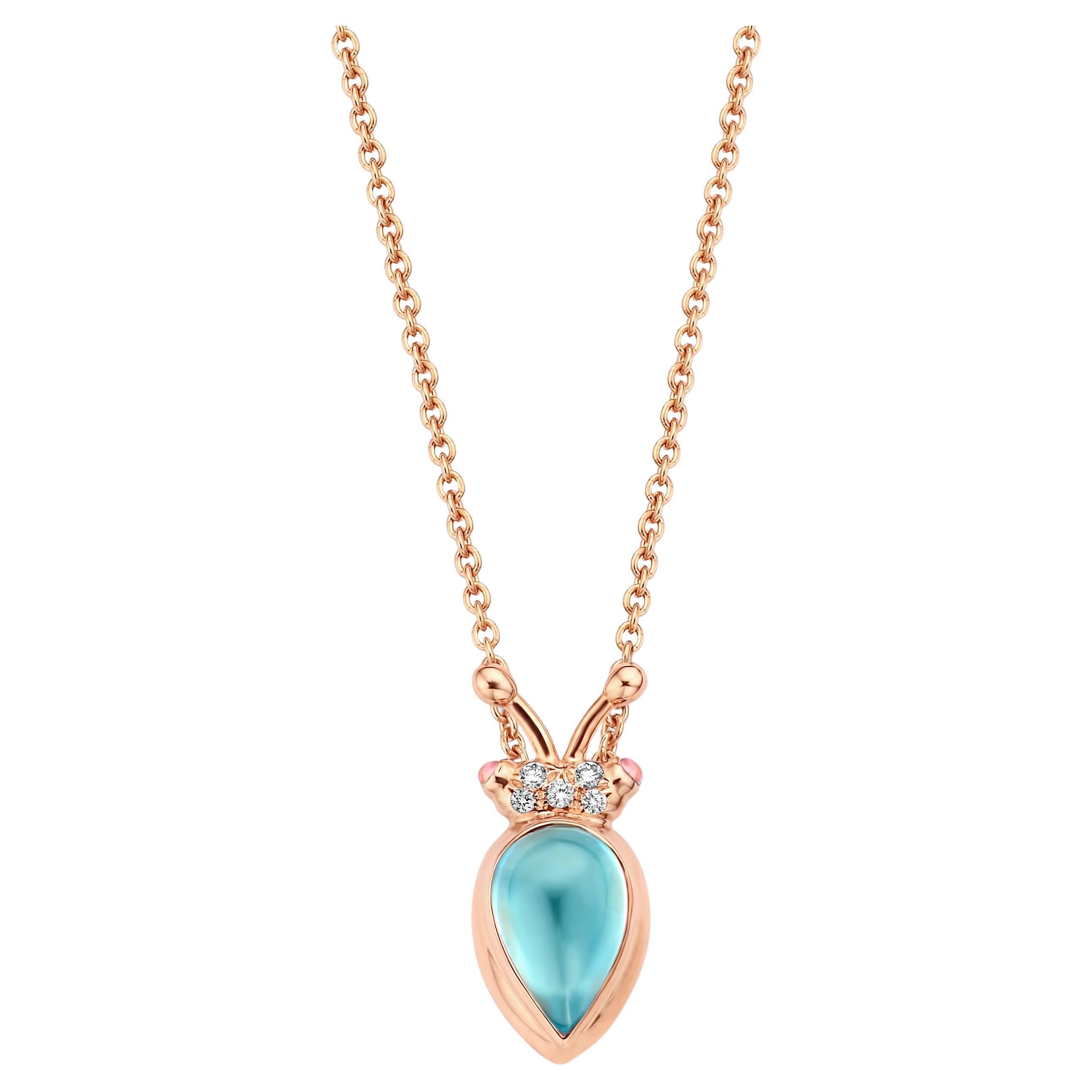18 Karat Rose Gold Aquamarine Diamond Pendant Necklace For Sale