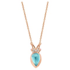 18 Karat Rose Gold Aquamarine Diamond Pendant Necklace