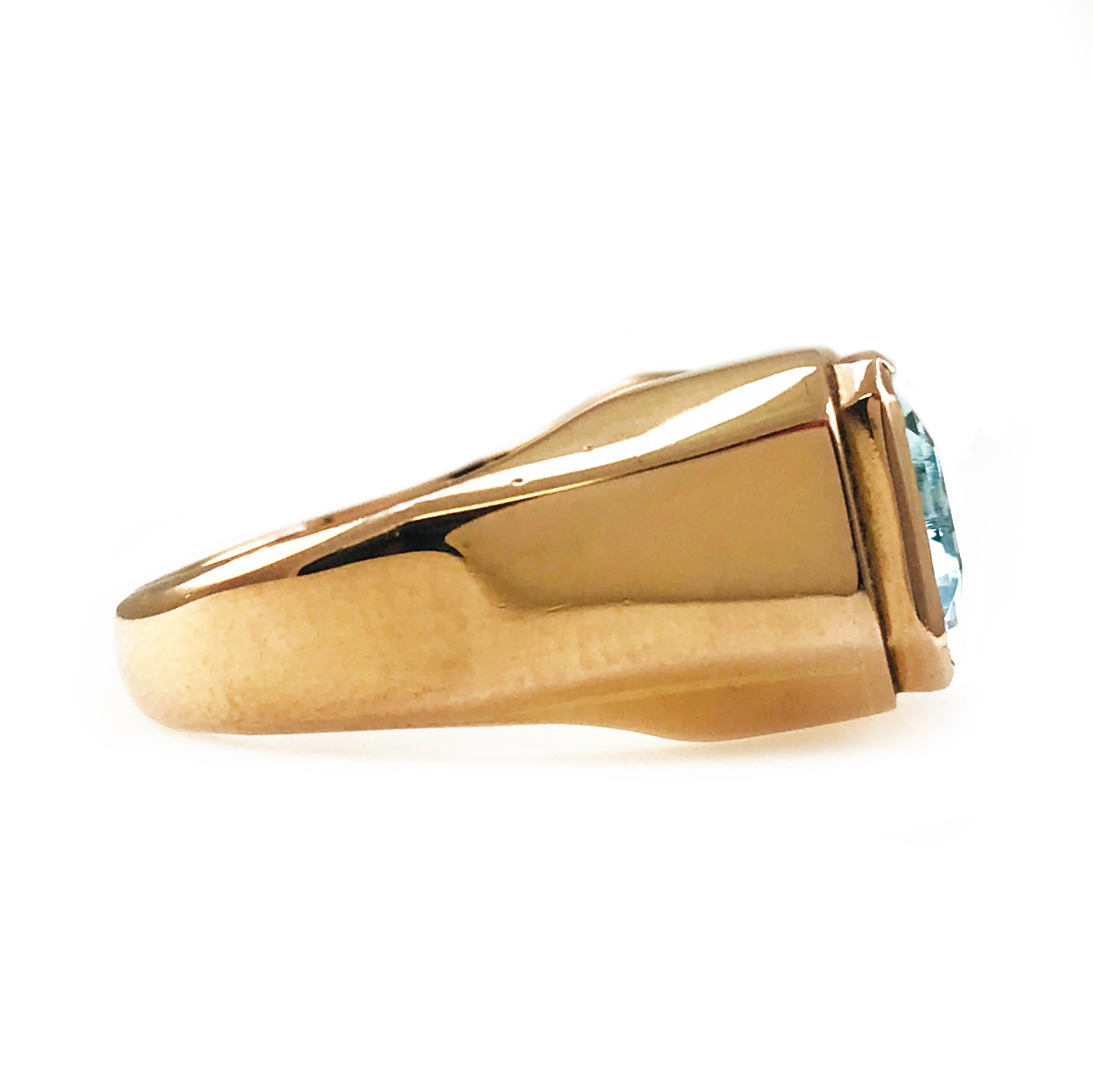 Emerald Cut 18 Karat Rose Gold Aquamarine Ring, 7.5 Carat For Sale