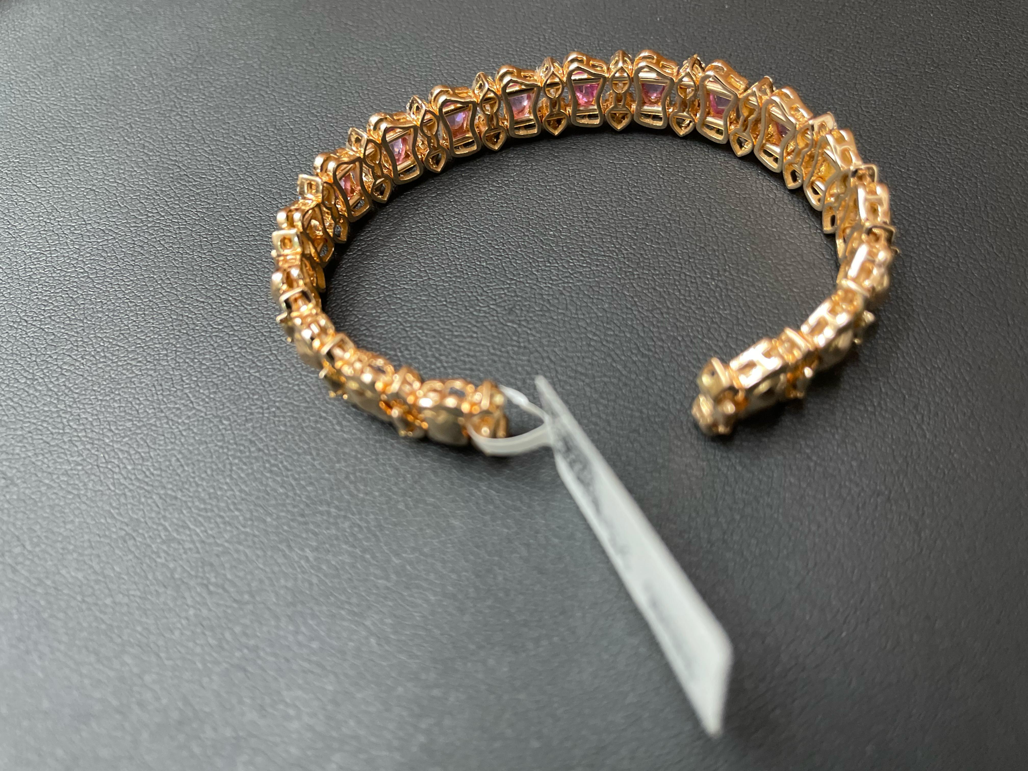 Women's 18 Karat Rose Gold Arabesque Bangle with Pink Sapphires For Sale