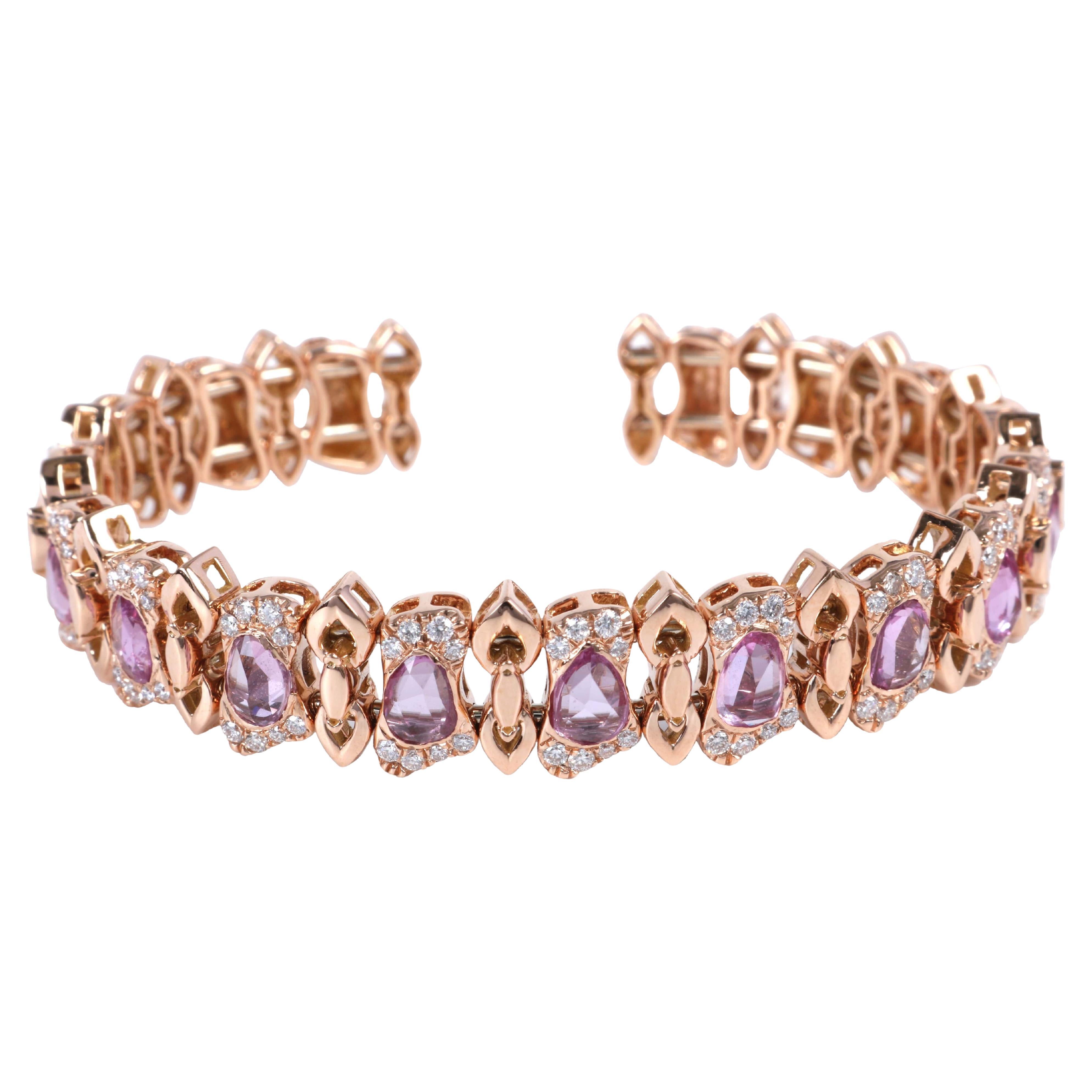 18 Karat Rose Gold Arabesque Bangle with Pink Sapphires