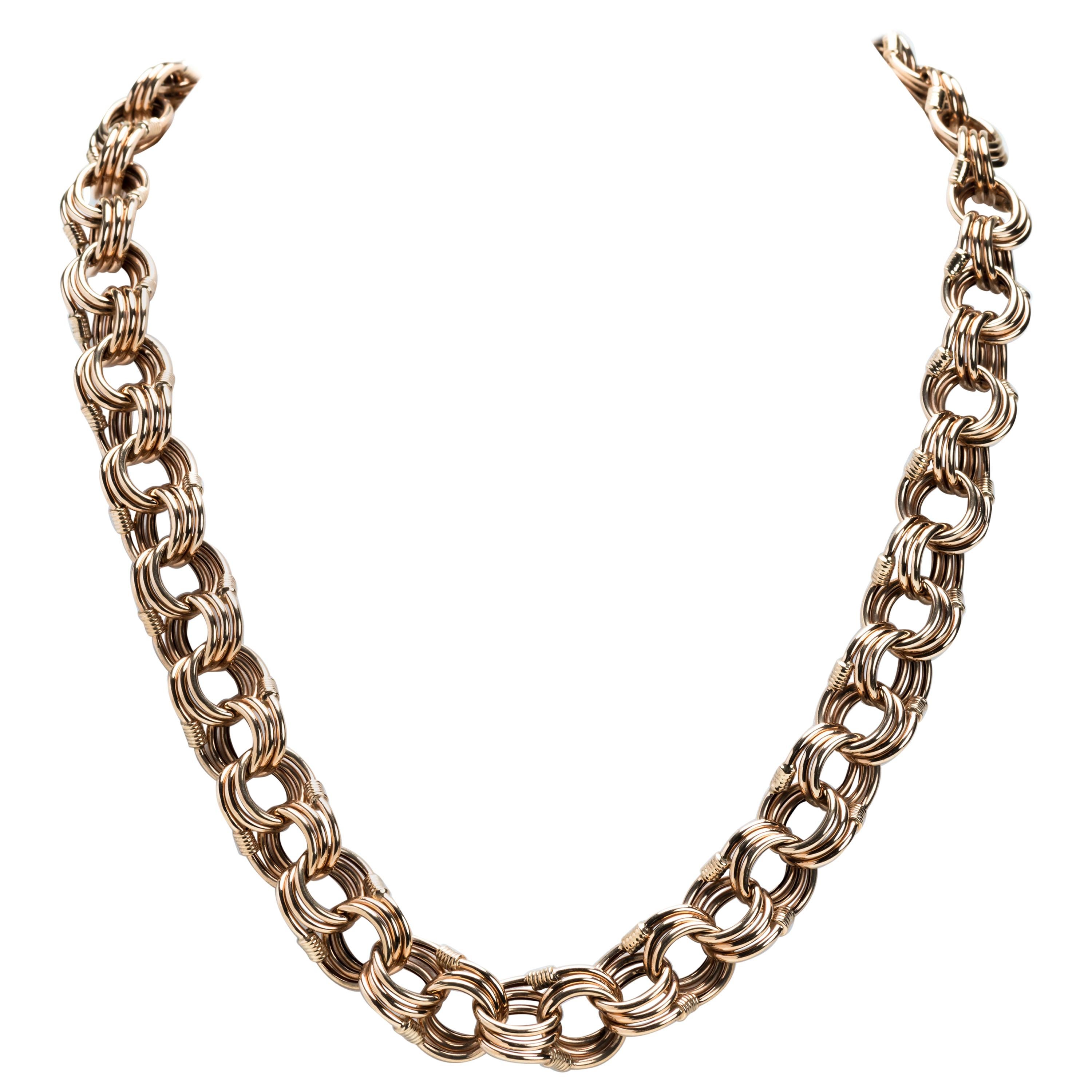 18 Karat Rose Gold Argentinian Triple Looped Necklace For Sale