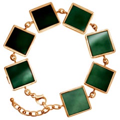 Eighteen Karat Rose Gold Link Bracelet with Dark Green Quartzes