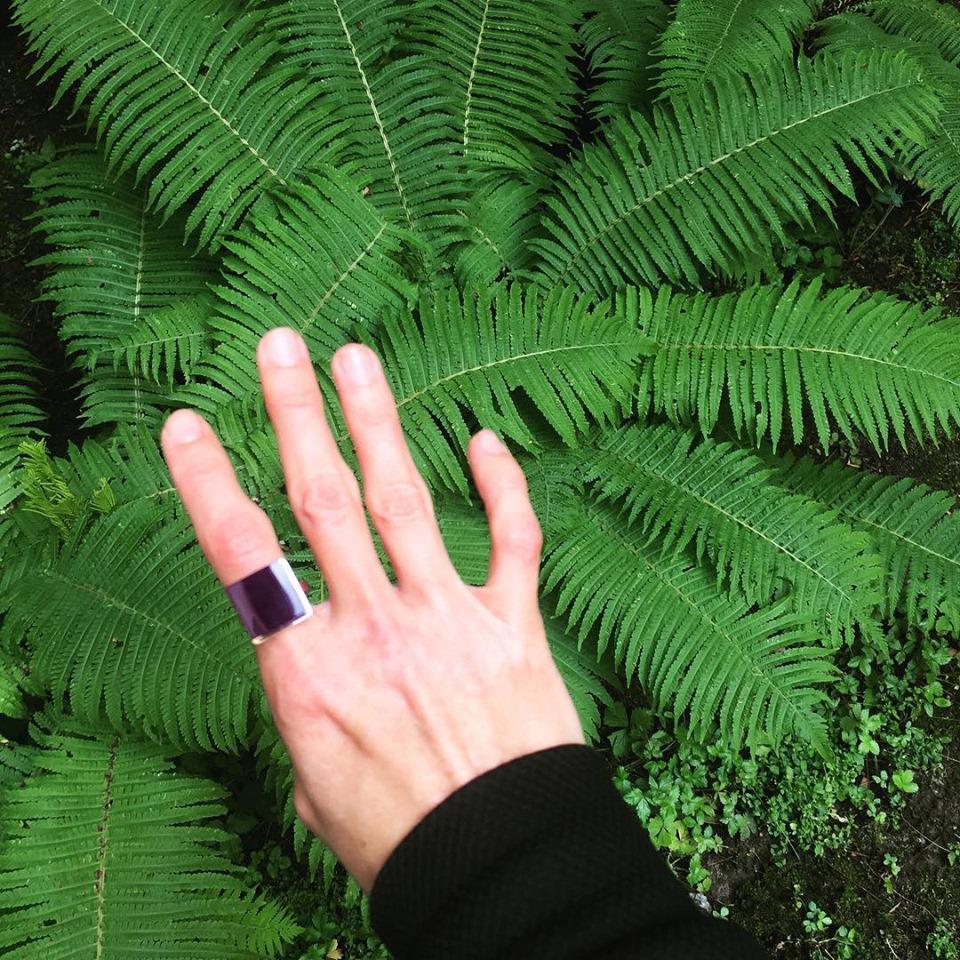 Featured in Vogue Rose Gold Art Deco Style Men Ring with Dark Amethyst For Sale 1