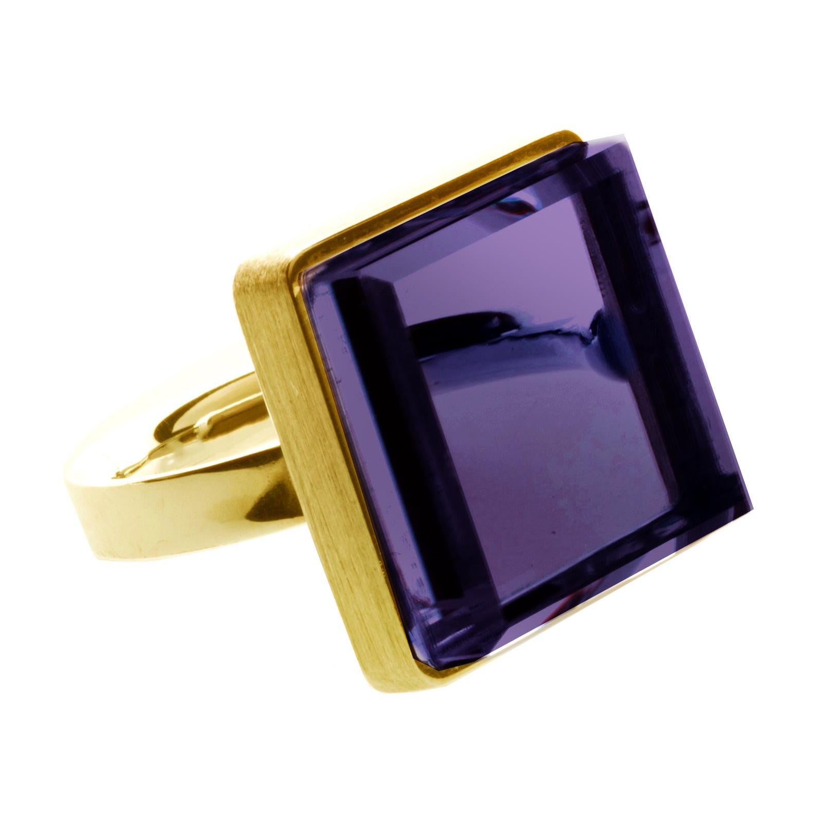 Featured in Vogue Eighteen Karat Rose Gold Art Deco Style Ring with Amethyst For Sale