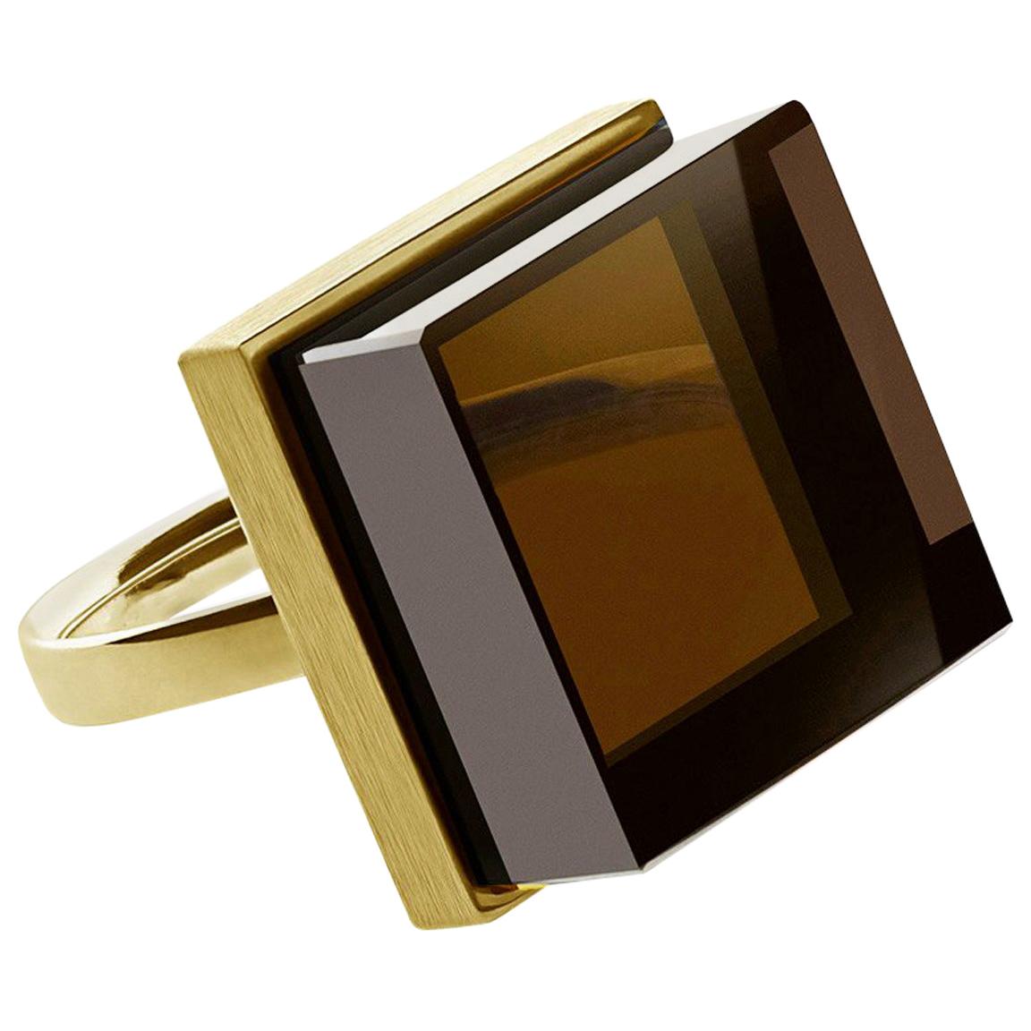 18 Karat Rose Gold Art Deco Style Ring with Smoky Quartz, Featured in Vogue