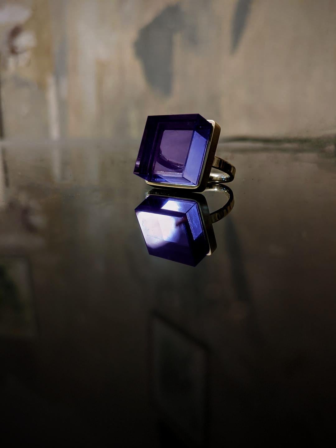 Men's Featured in Vogue Eighteen Karat Rose Gold Men Ring with Amethyst For Sale