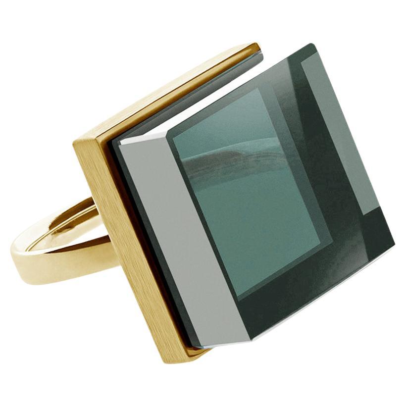 Eighteen Karat Rose Gold Art Deco Style Ring Cocktail with Natural Green Quartz
