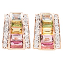 18 Karat Rose Gold Art Deco Style Tourmaline Citrine Peridot Topaz Stud Earrings