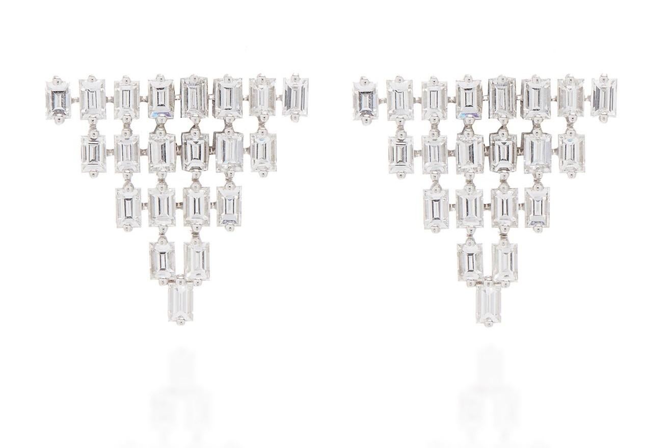 Women's 18 Karat Rose Gold Baguette 5-Row Triangle Earrings