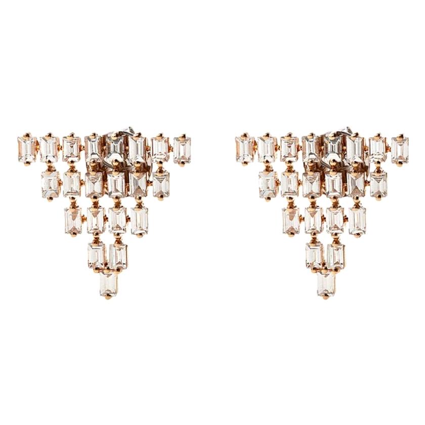 18 Karat Rose Gold Baguette 5-Row Triangle Earrings