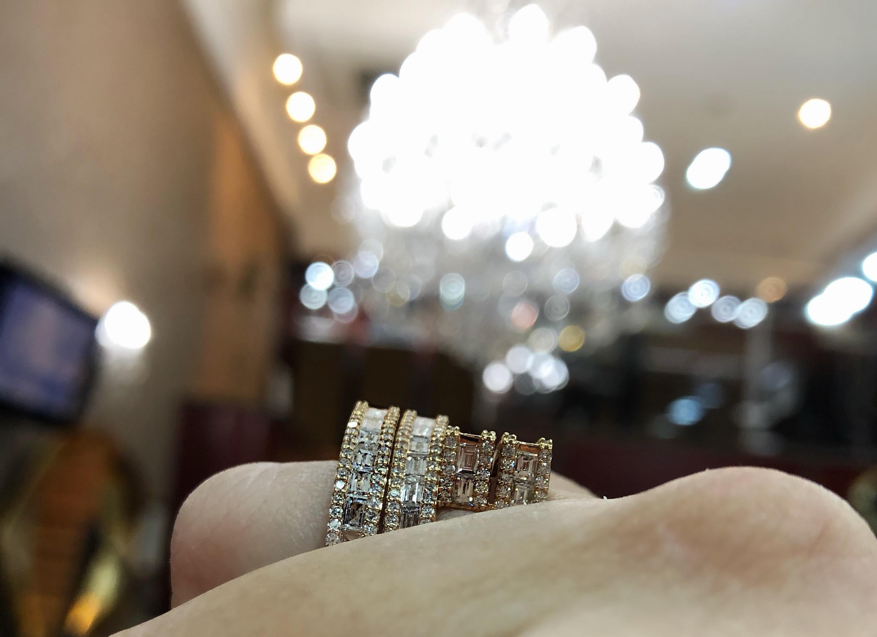 Women's 18 Karat Rose Gold Baguette Diamond Statement Ring