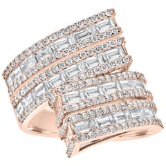 18 Karat Rose Gold Baguette Diamond Statement Ring