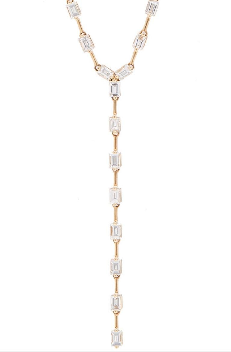 Women's 18 Karat Rose Gold Baguette Diamonds Lariat Necklace For Sale