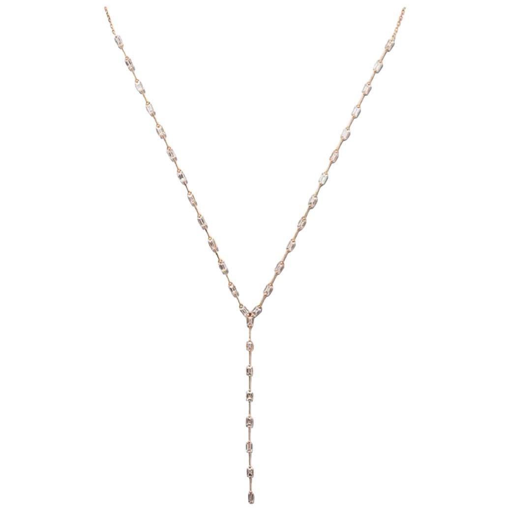 18 Karat Rose Gold Baguette Diamonds Lariat Necklace im Angebot