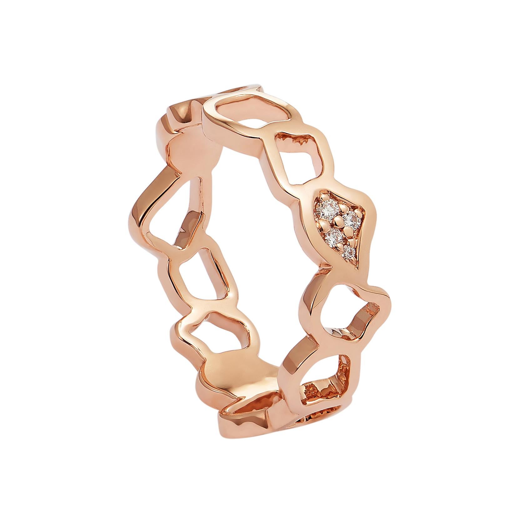 Contemporary 18 Karat Rose Gold Band Ring with Diamonds For Sale
