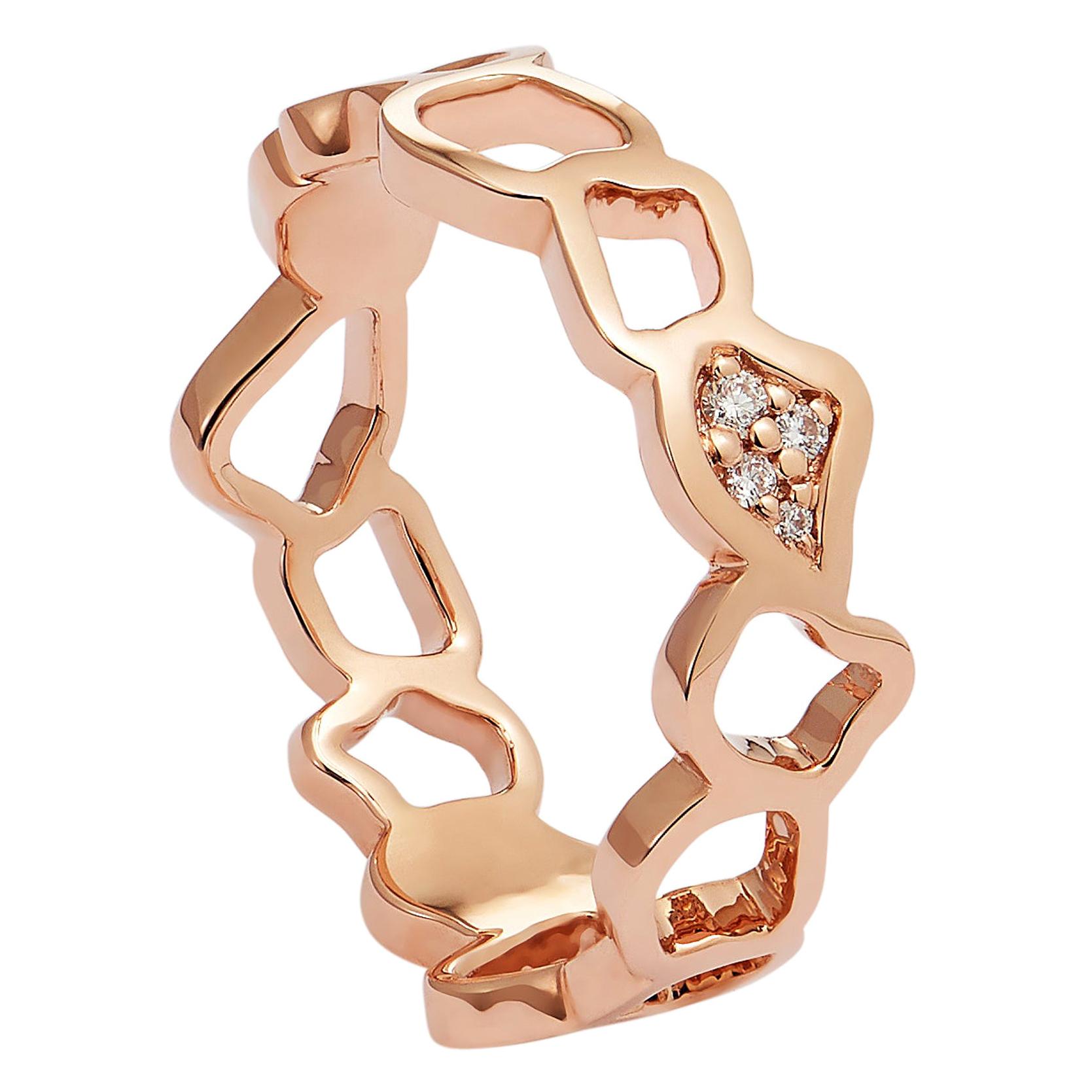 18 Karat Rose Gold Band Ring with Diamonds For Sale