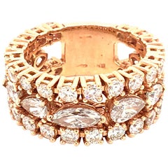 18 Karat Rose Gold Band Ring with Diamonds Made in Italy with Box
