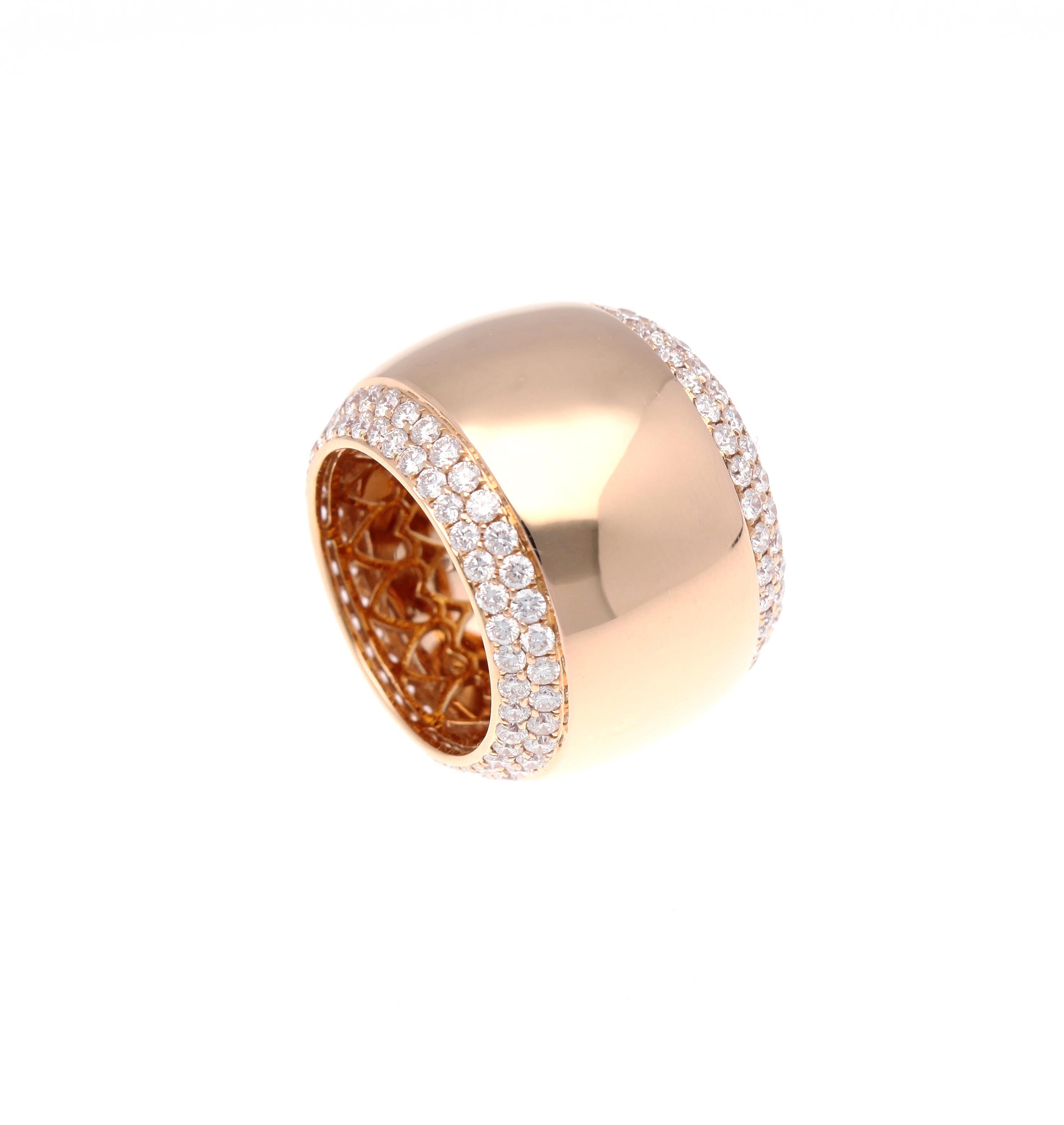 Modern 18 Karat Rose Gold Band Ring with Diamonds Total Weight 3.39 Carat For Sale
