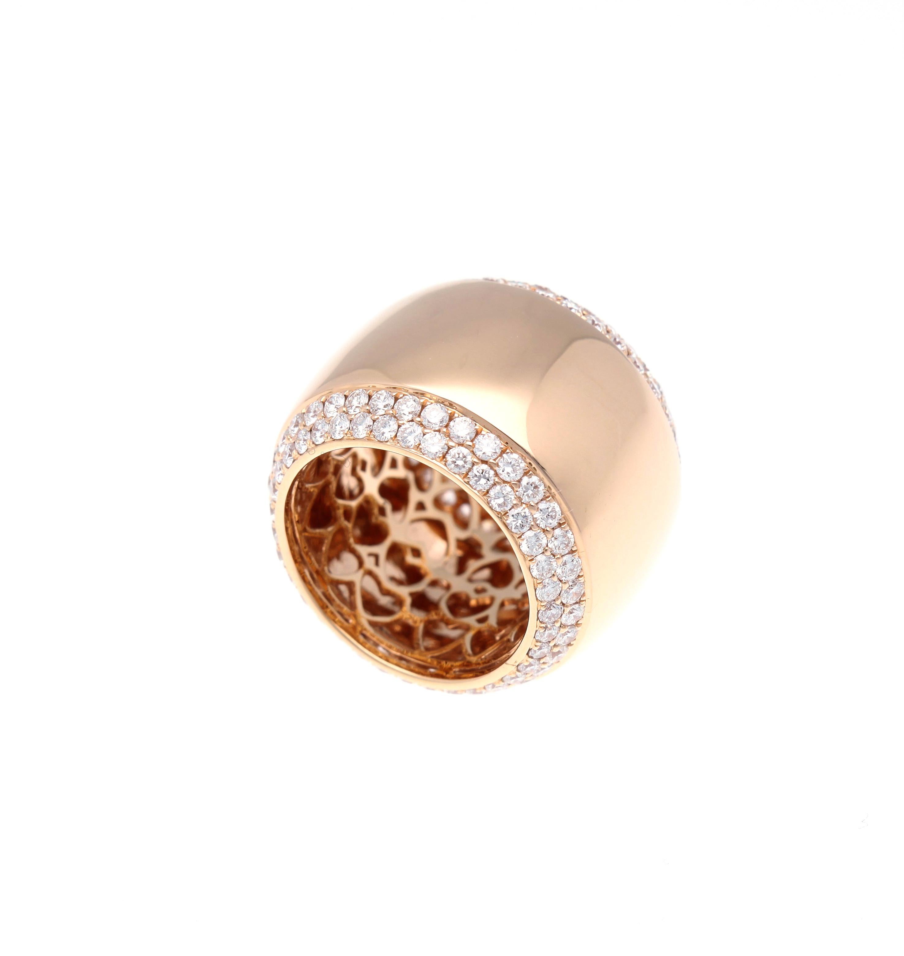 Brilliant Cut 18 Karat Rose Gold Band Ring with Diamonds Total Weight 3.39 Carat For Sale