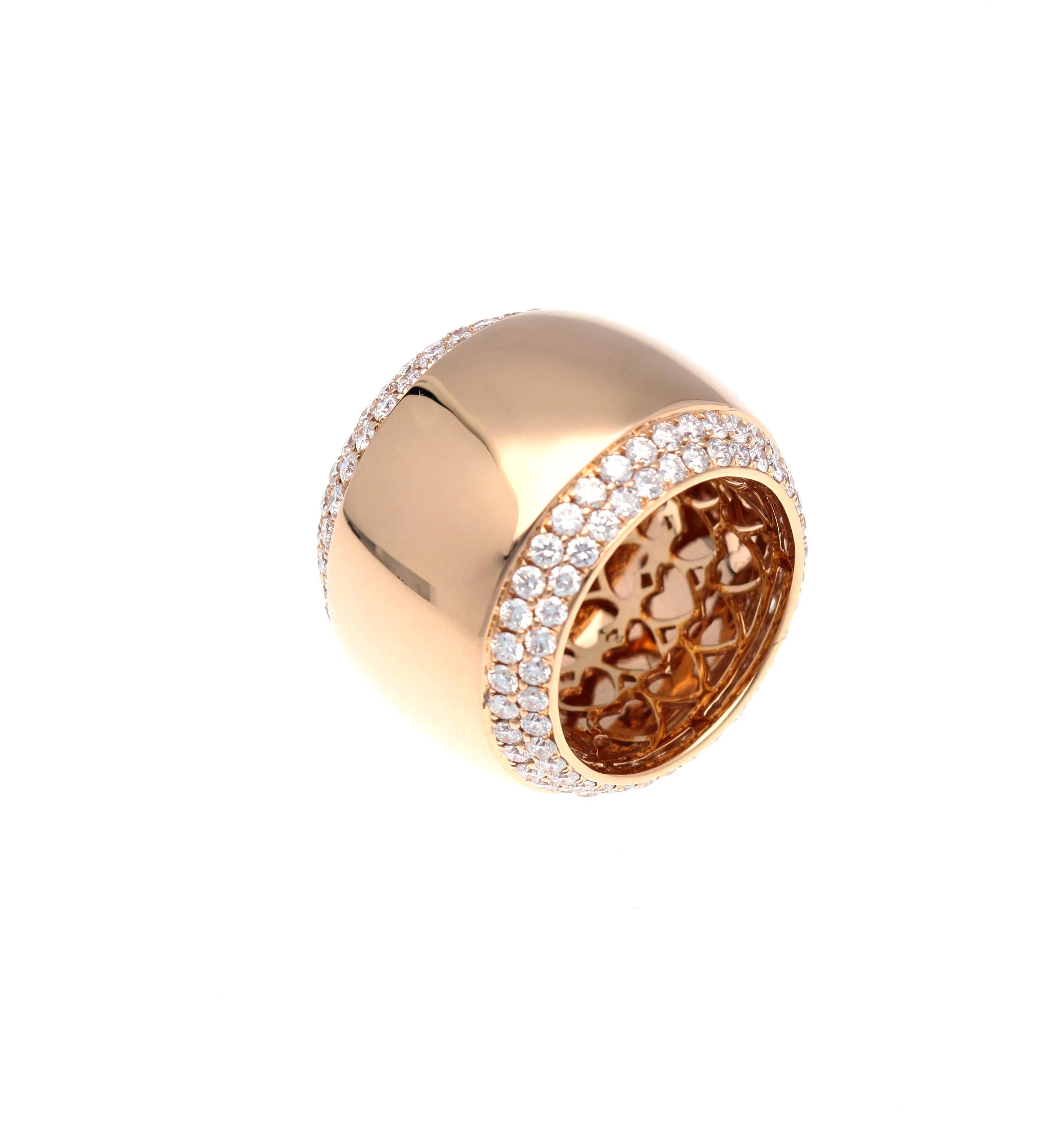Women's 18 Karat Rose Gold Band Ring with Diamonds Total Weight 3.39 Carat For Sale